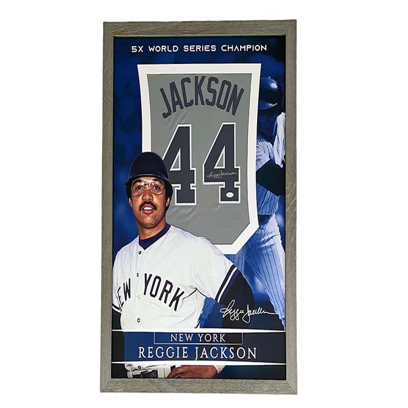Reggie Jackson Autographed 40×27 Framed Baseball Jersey JSA