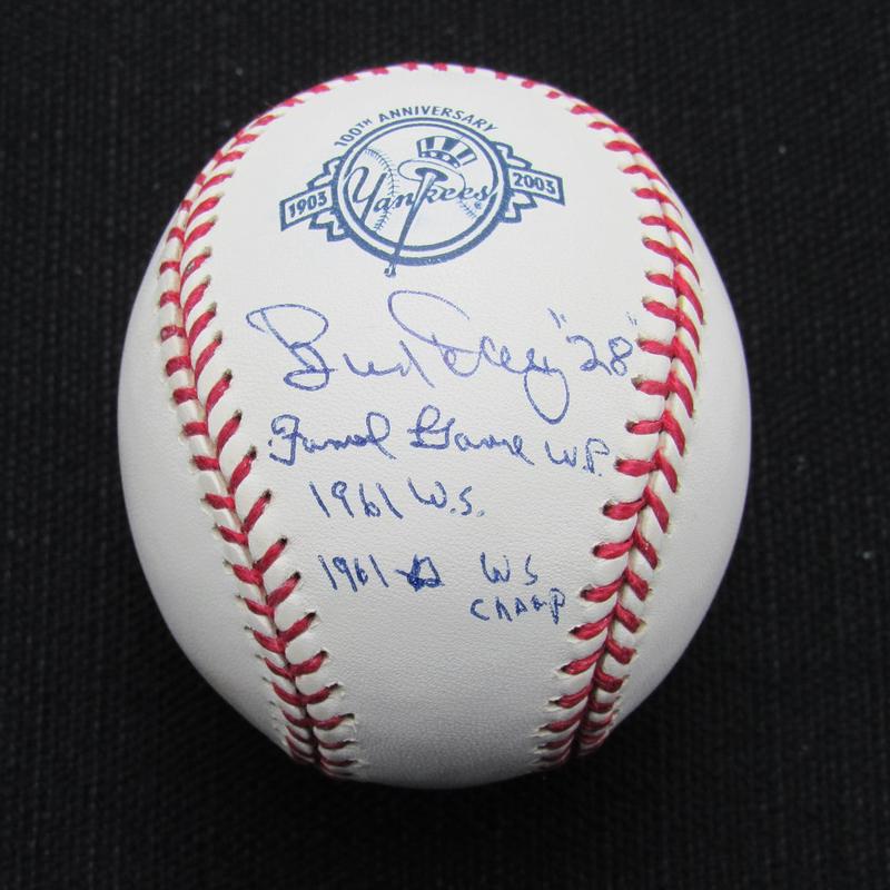 Bud Daley Signed/Auto Yankees 100th OML Baseball JSA Inscr 186623