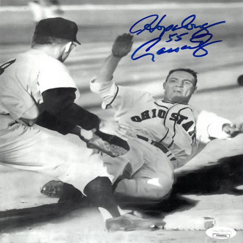 Howard \"Hopalong\" Cassady signed Ohio State Buckeyes B&W Baseball 8x10 Photo 55- JSA Hologram