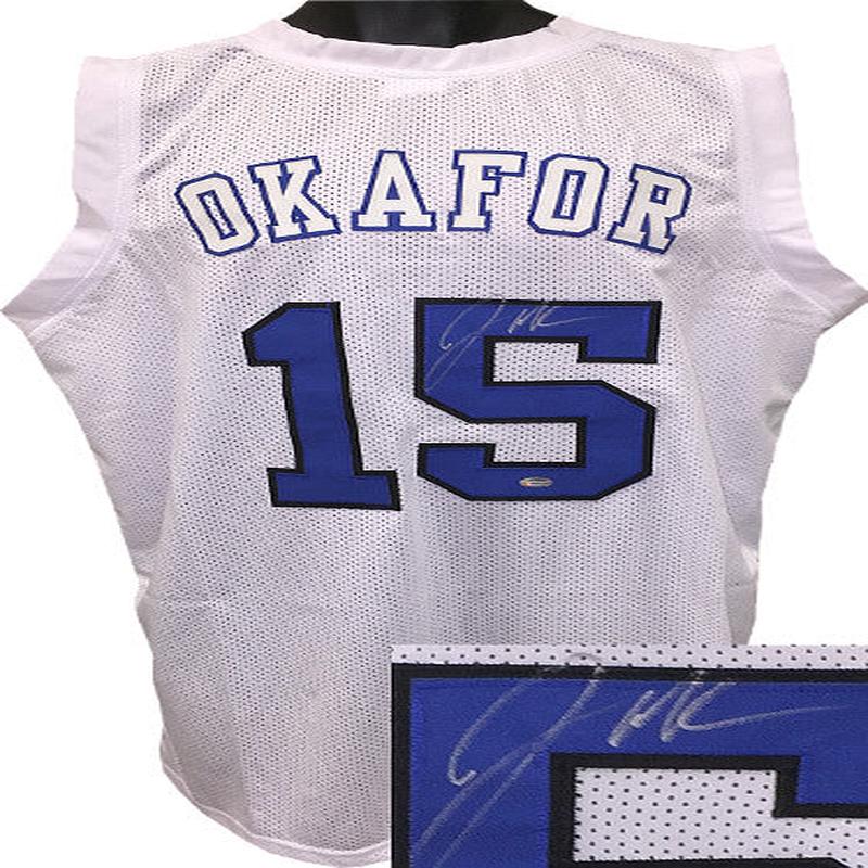 Jahlil Okafor signed White Custom Stitched College Style Basketball Jersey XL (Final Four-White Letters)- Schwartz Hologram