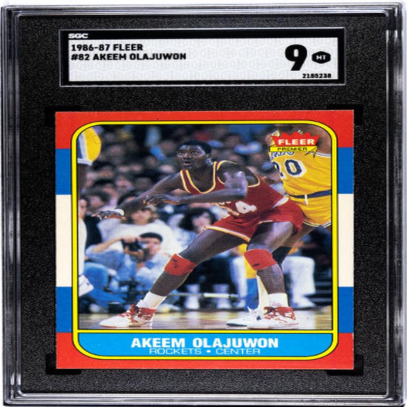 Akeem Olajuwon 1986-87 Fleer Rookie Card (RC) #82- SGC Graded 9 Mint (Houston Rockets/HOF)