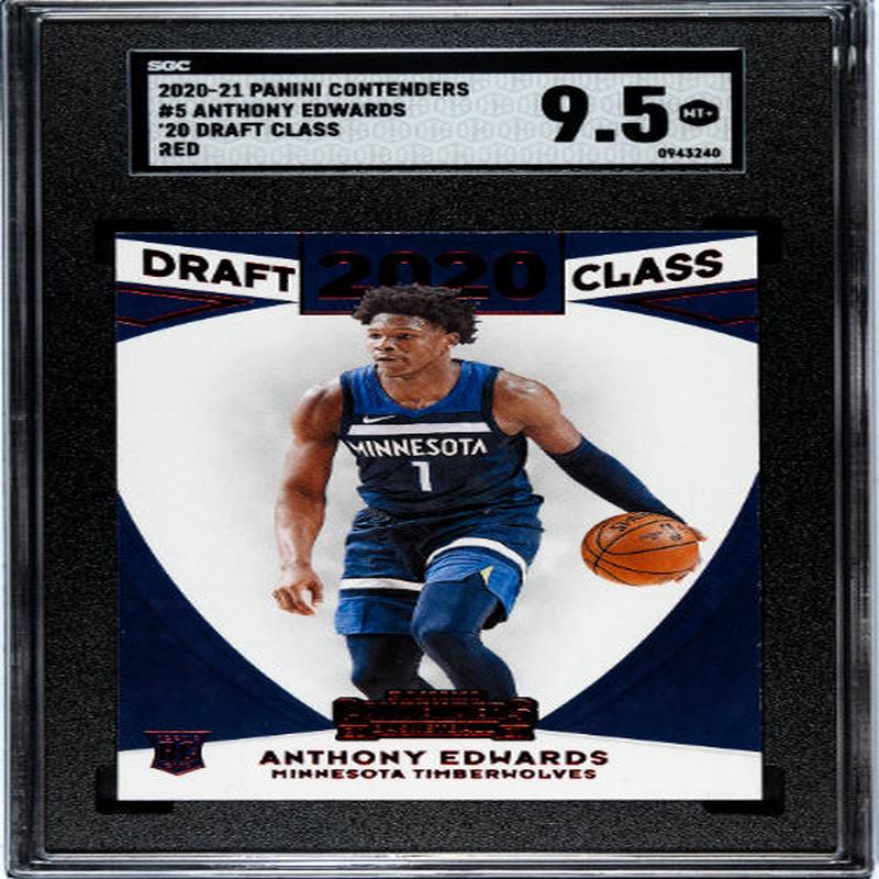 Anthony Edwards 2020-21 Panini Contenders \’20 Draft Class Red Rookie Card (RC) #5- SGC Graded 9.5 Mint+ (Minnesota Timberwolves)