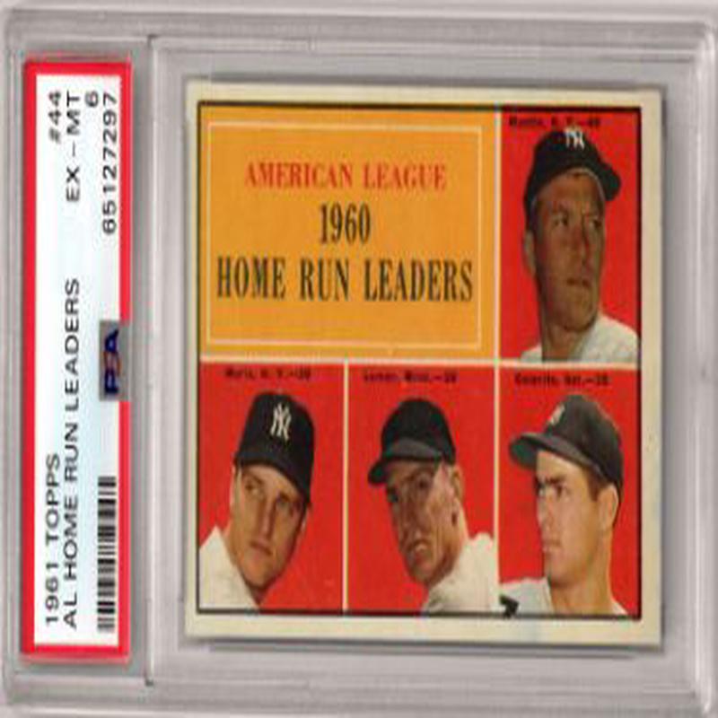 1961 Topps AL Home Run Leaders Card #44- Roger Maris/Mickey Mantle- PSA Graded 6 EX-MT (w/Rocky Colavito/Jim Lemon)