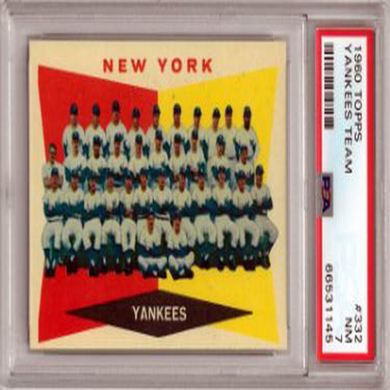 1960 Topps New York Yankees Team Checklist Baseball Card #332- PSA Graded 7 NM