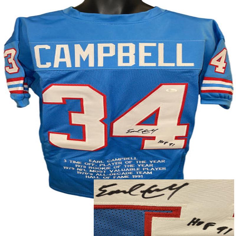 Earl Campbell signed Houston Custom Stitched Pro Style Football Jersey Career Stat Jersey HOF 91 JSA Witnessed