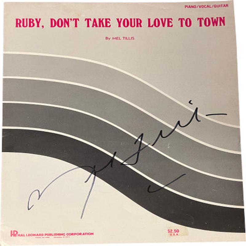 Mel Tillis signed 1966 Ruby, Dont Take Your Love To Town 9×12 Full 4-page Sheet Music Book Minor imperfections