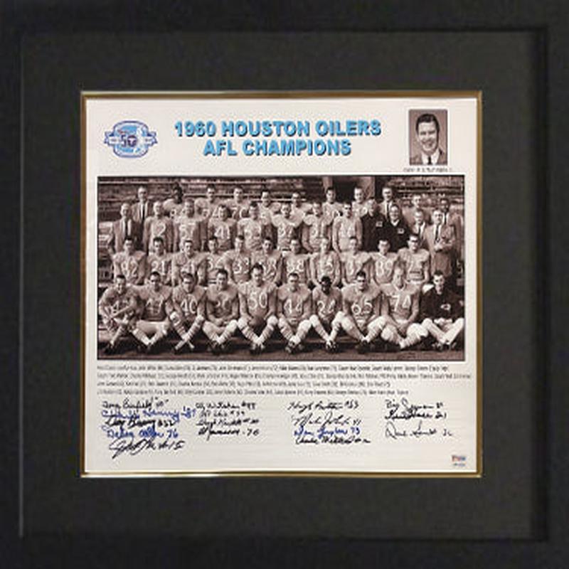 1960 Houston Oilers AFL Champions 16x20 Team Photo -16 Sigs Custom Framing -NFL/PSA #2N73525 (RARE/Charlie Hennigan/Bill Groman)