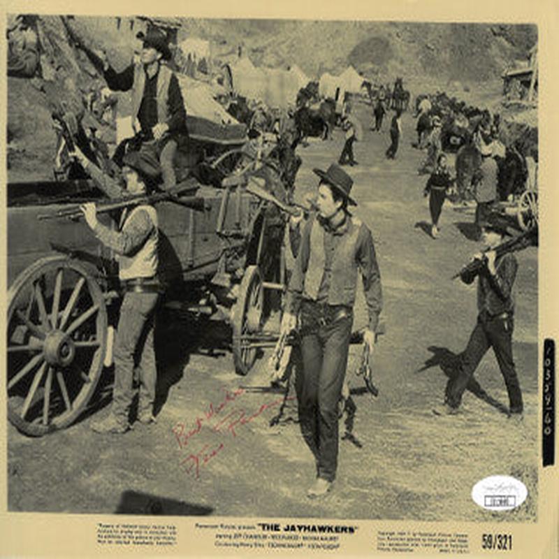 Fess Parker signed 1959 The Jayhawkers Vintage B&W 8×10 Photo Best Wishes- JSA #II11660- imperfect