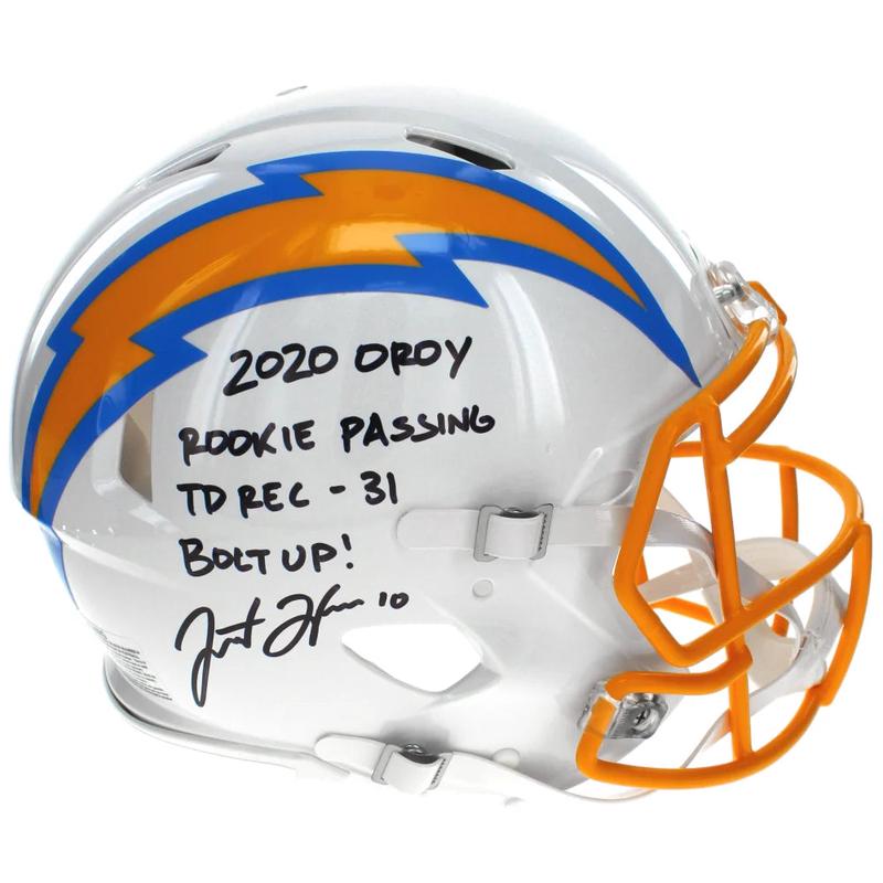 Justin Herbert Autographed  LA Chargers Inscribed ROY F/S Authentic Helmet Fanatics Signed