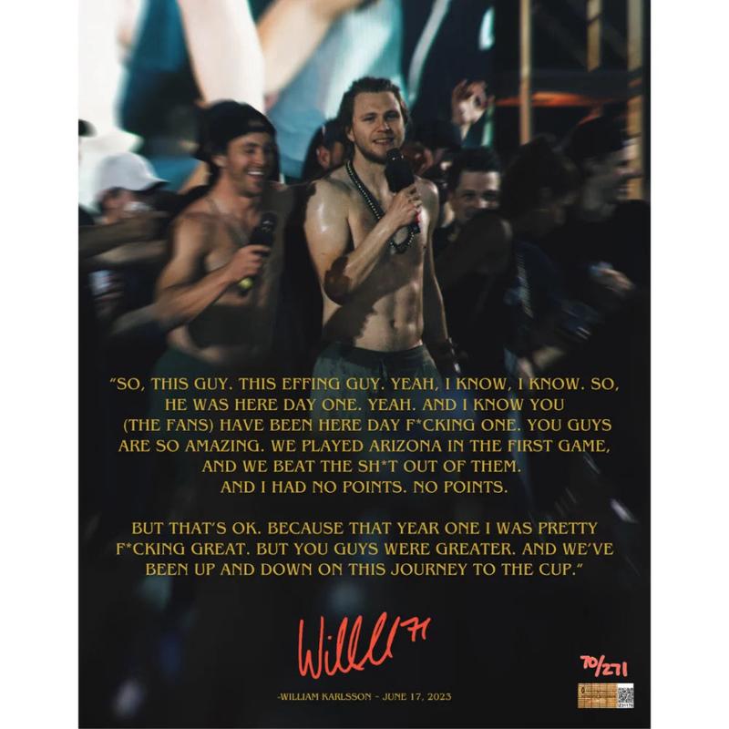William Karlsson Signed 11×14 Stanley Cup Parade Speech Photo #D/271 Vegas Golden Knights IGM COA Autograph