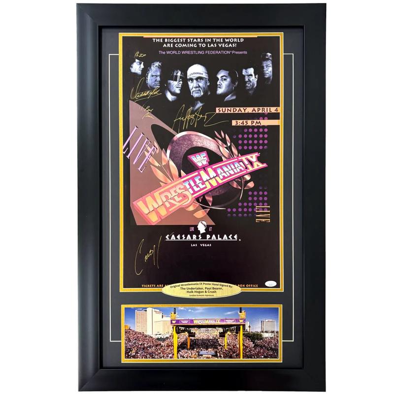 Wrestlemania IX Original Poster Signed Undertaker Paul Bearer Crush Hulk Hogan JSA 9 Autographed