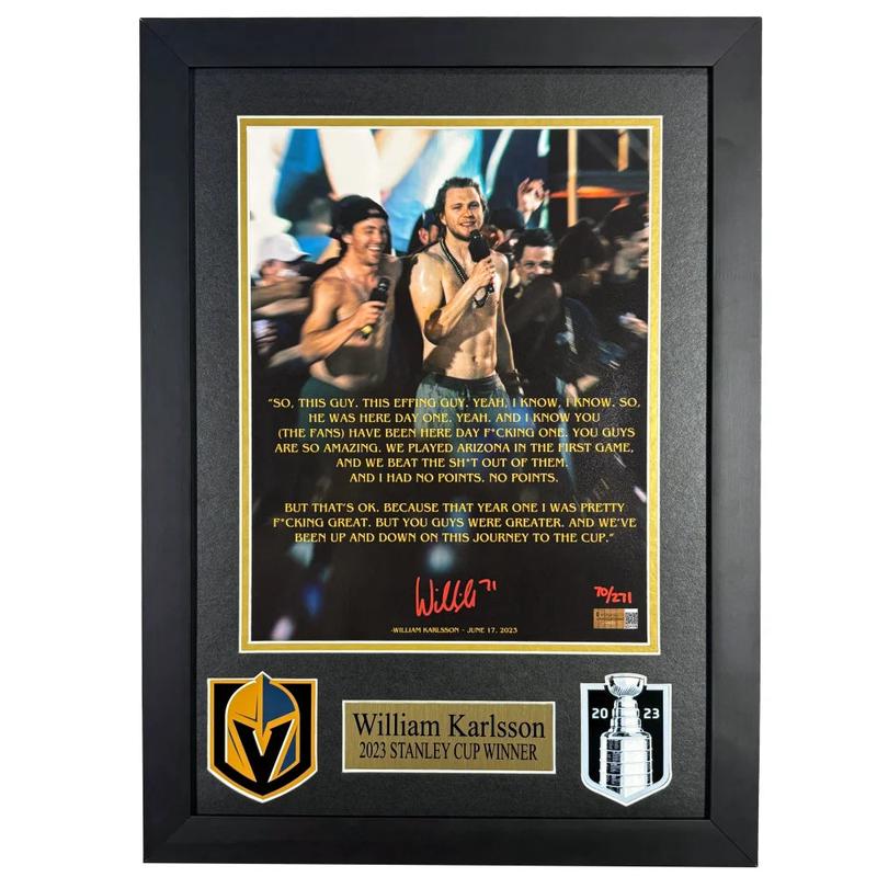 William Karlsson Signed 11×14 Stanley Cup Parade Speech Photo #D/271 Framed Vegas Golden Knights IGM COA Autograph