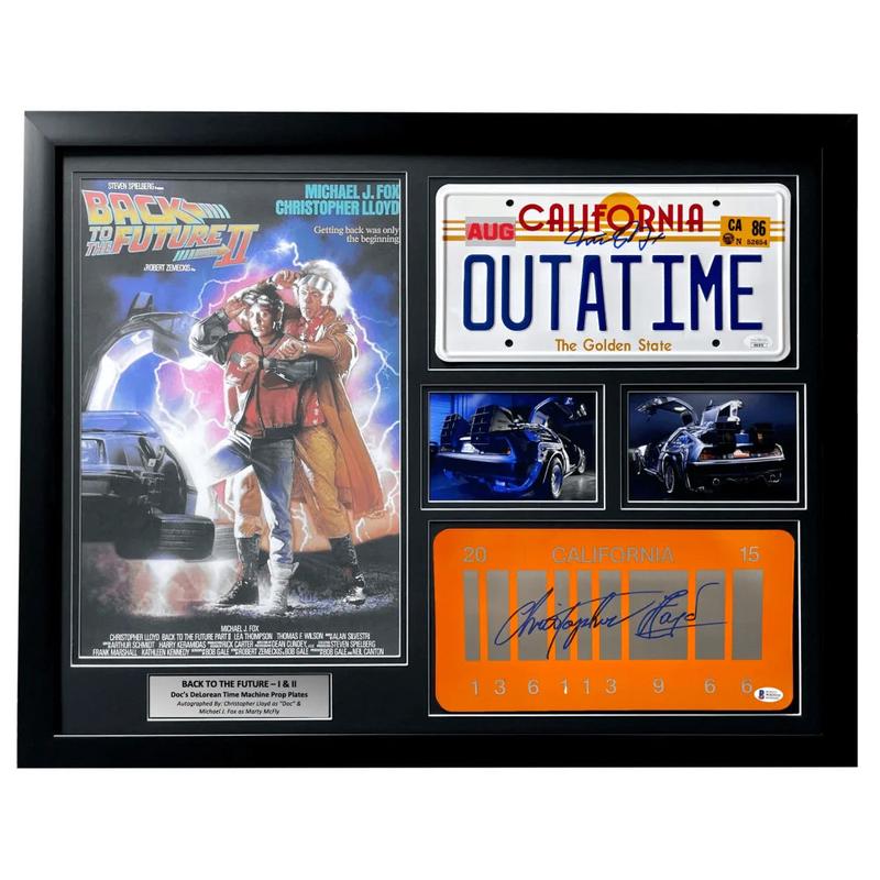 \"Back to the Future\" Delorean Michael J. Fox / Christopher Lloyd Autographed License Plate Framed