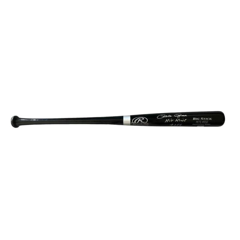 Pete Rose Signed Black Baseball Bat Inscribed \"Hit King 4256\" COA Radtke Reds