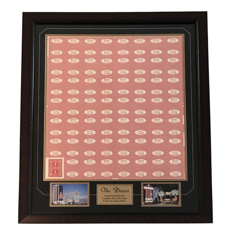 \"Dunes Las Vegas\" Uncut Poker Card Sheet Collage Frame Hotel Playing Cards Strip