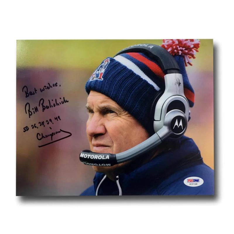 Bill Belichick Signed Patriots 8×10 Photo Inscribed COA PSA New England Brady