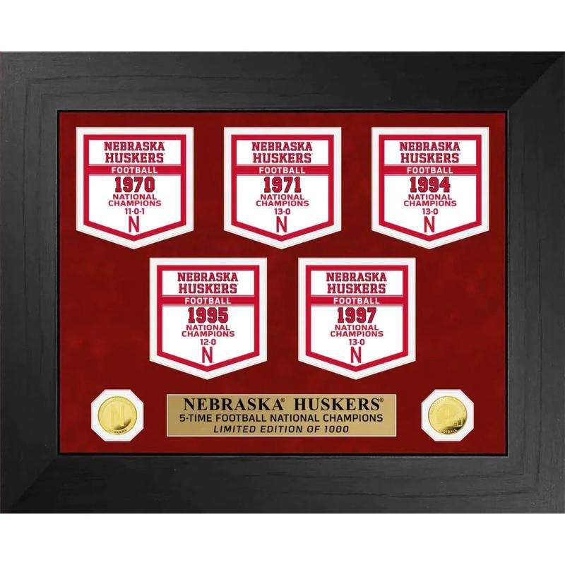 Nebraska Cornhuskers Ncaa Football National Championship Banner / Gold Coin Framed Collage