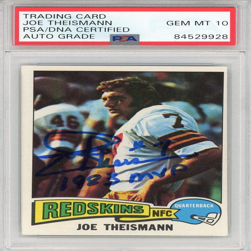 Joe Theismann \"1983 MVP\" Autographed 1975 Topps Card #416 (PSA Auto 10)