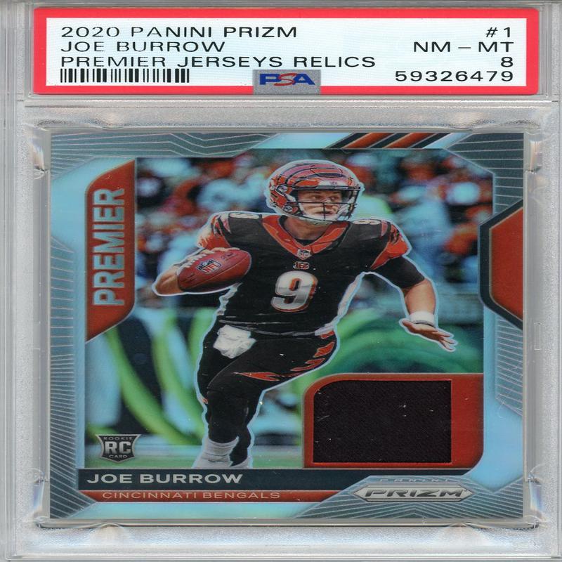 Joe Burrow 2020 Panini Prizm Premier Jerseys Relics Silver Rookie Card #1 (PSA NM-MT 8)