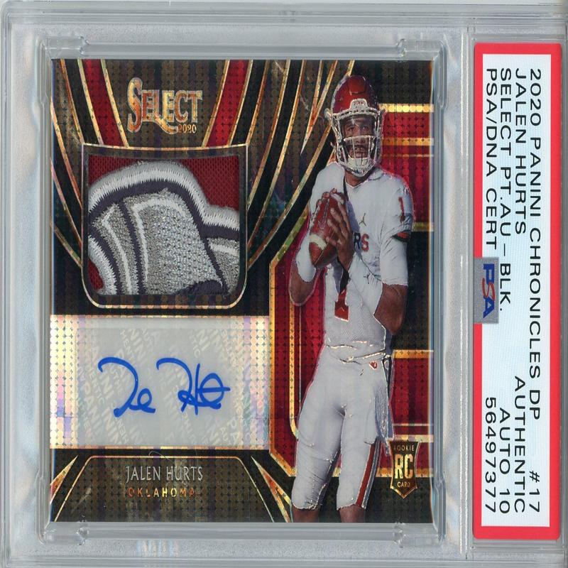 Jalen Hurts Autographed 2020 Panini Chronicles DP Select Rookie Patch Card #17 (PSA Auto 10)