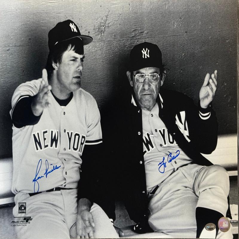 Yogi Berra & Lou Piniella Autographed Yankees 16×20 Baseball Photo (PSA)