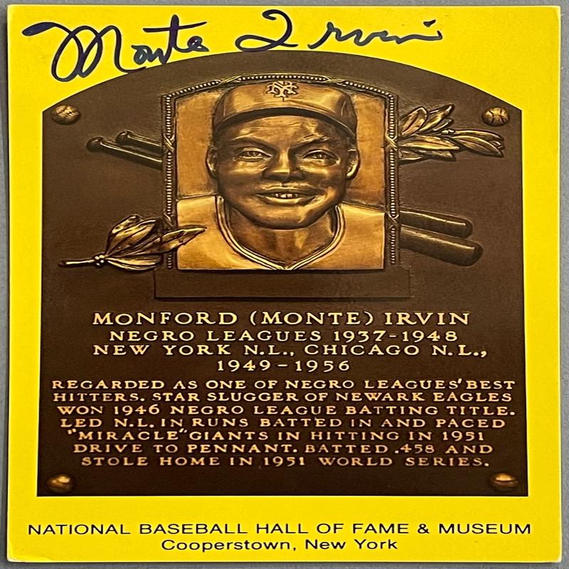 Monte Irvin Autographed Baseball Hall of Fame Plaque Postcard