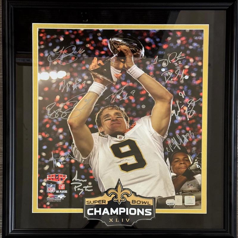 New Orleans Saints XLIV Super Bowl Champs Signed 16×20 Framed Photo LE17/44 (Mtd Mem)