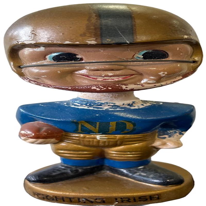 1960\'s Notre Dame Mascot Vintage Bobble Head Nodder Gold Base