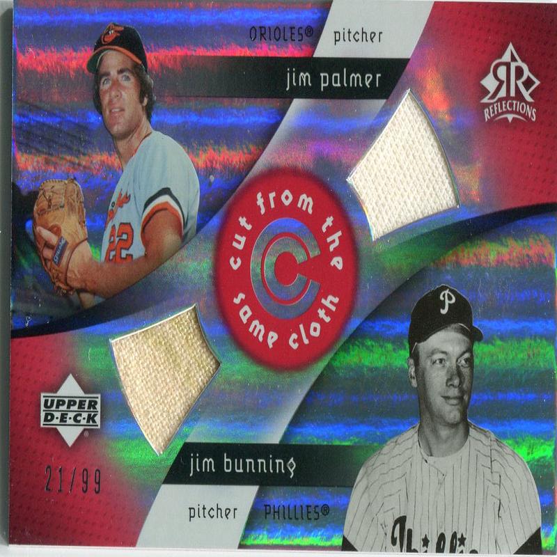 Jim Palmer and Jim Bunning 2005 Upper Deck Game Used Jersey Card /99