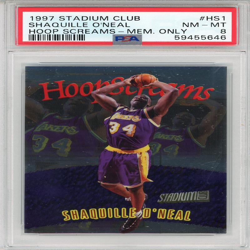 Shaquille O\’Neal 1997 Topps Stadium Club Hoop Screams Members Only Card #HS1 (PSA NM-MT 8)